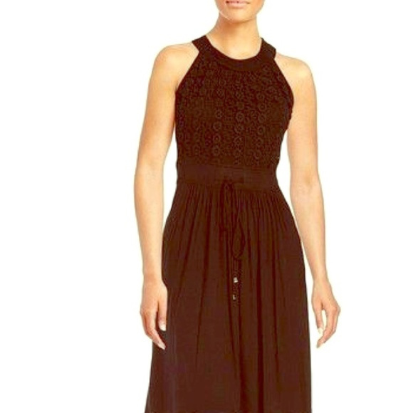 Calvin Klein Dresses & Skirts - CALVIN KLEIN 8 Halter Maxi Dress Black Crochet
